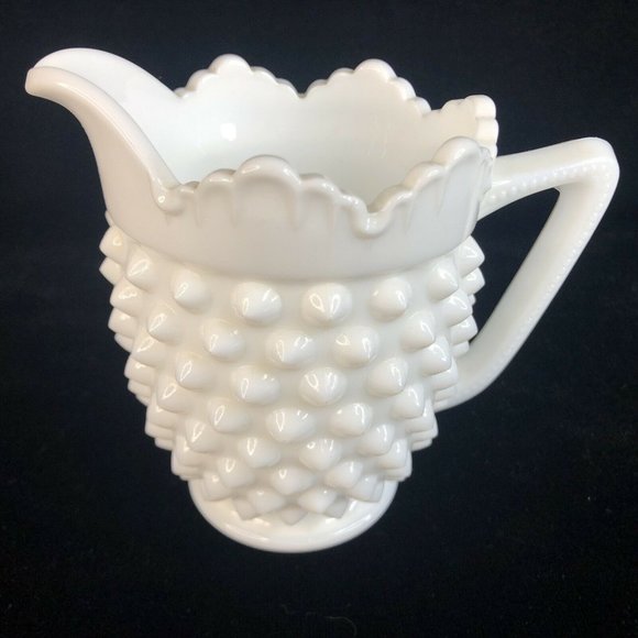 Fenton White Hobnail Milk Glass Creamer Pitcher 4” Tall 8 Ounce Scalloped VTG - Picture 2 of 9